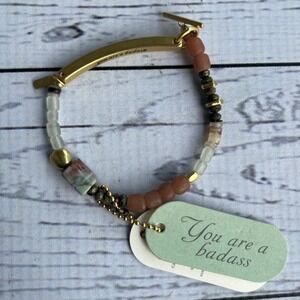 Scout Curated Wear NEW You Are A Badass Hidden Message Bracelet Larimar Gold